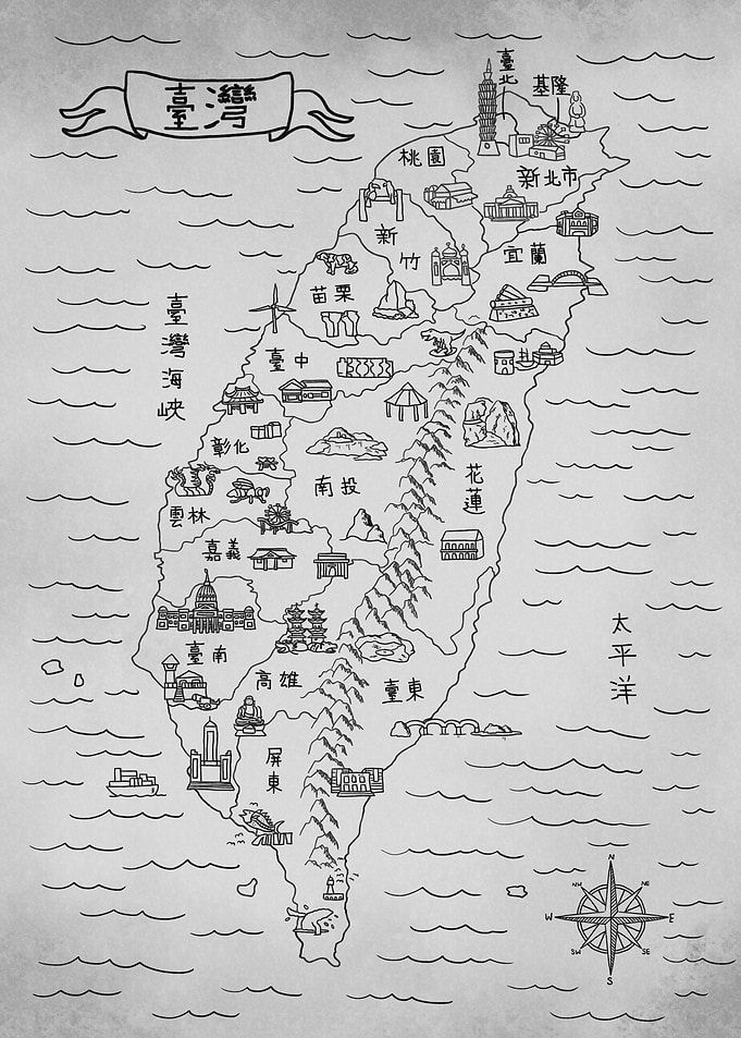 Gray Vintage Map of Taiwan