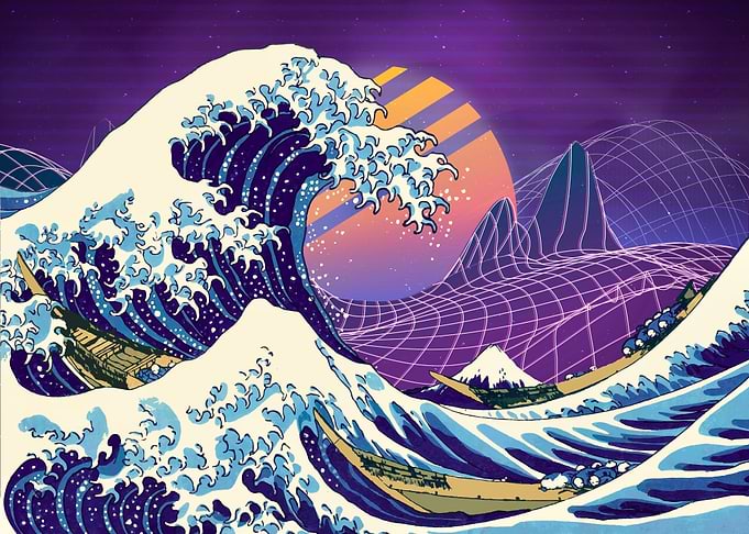 Great wave synthwave style