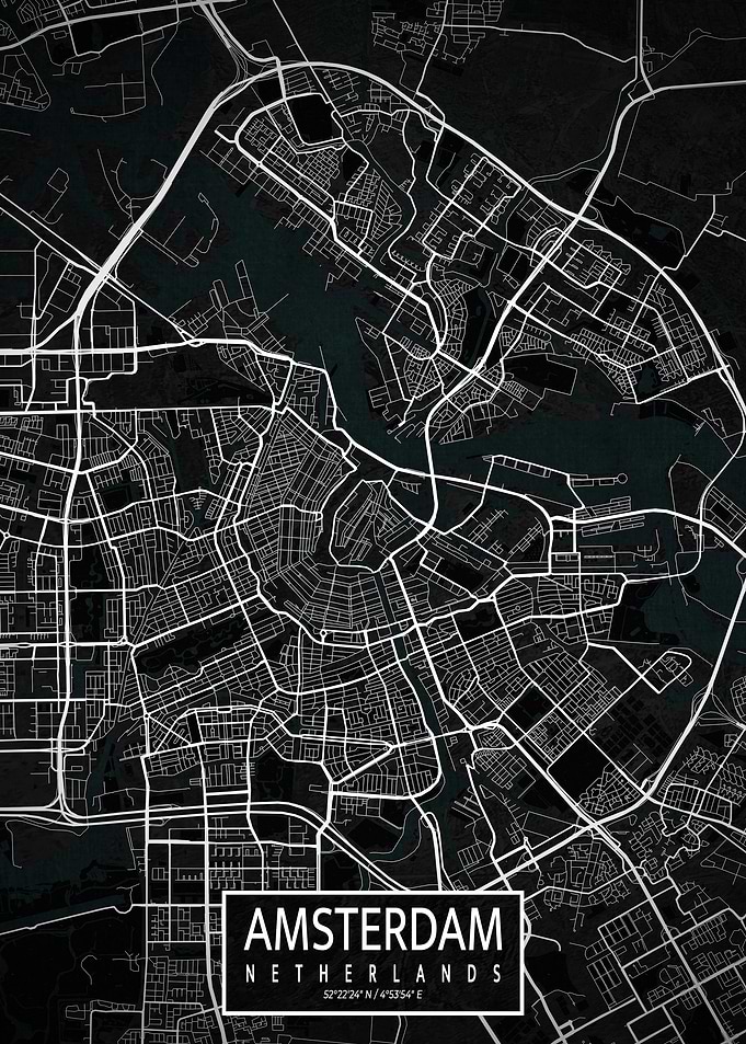 Amsterdam City Map Dark