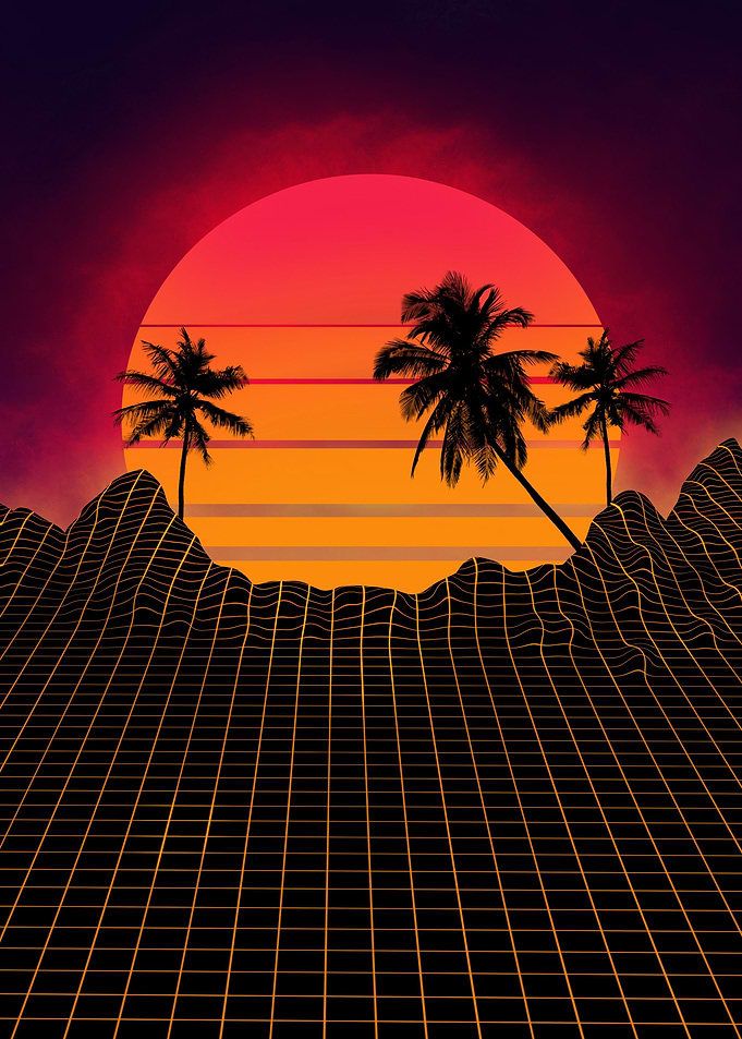 Retrowave 80s art style