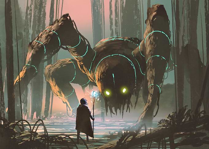 Wizard facing Alien Spider