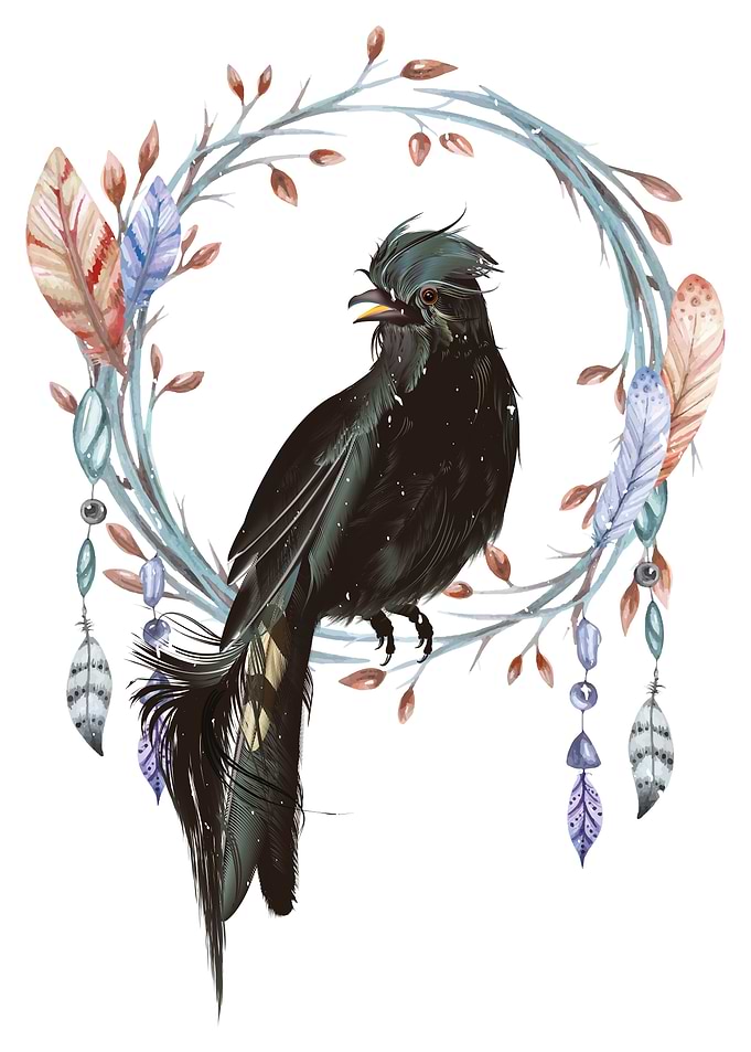 Boho style bird flowers