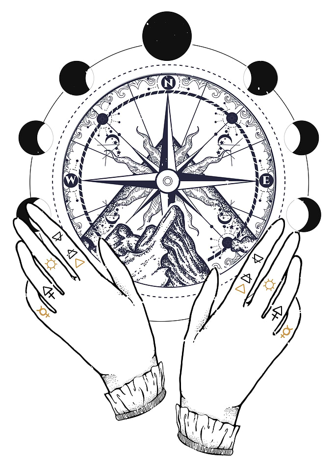 Boho style hands mountain
