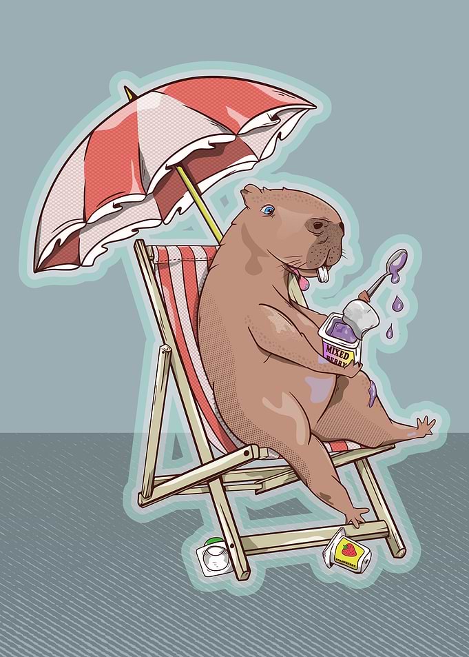 Capybara eating yogurt