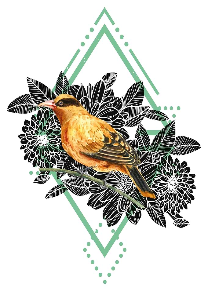 Boho style bird flowers