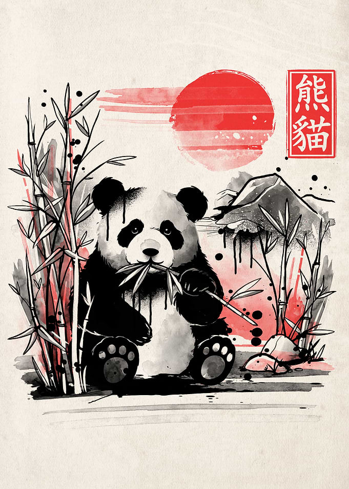 Panda red sun
