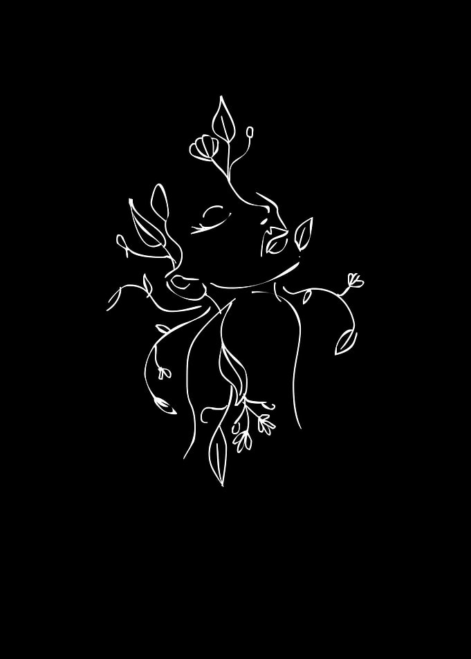 Lineart Lady With Plants