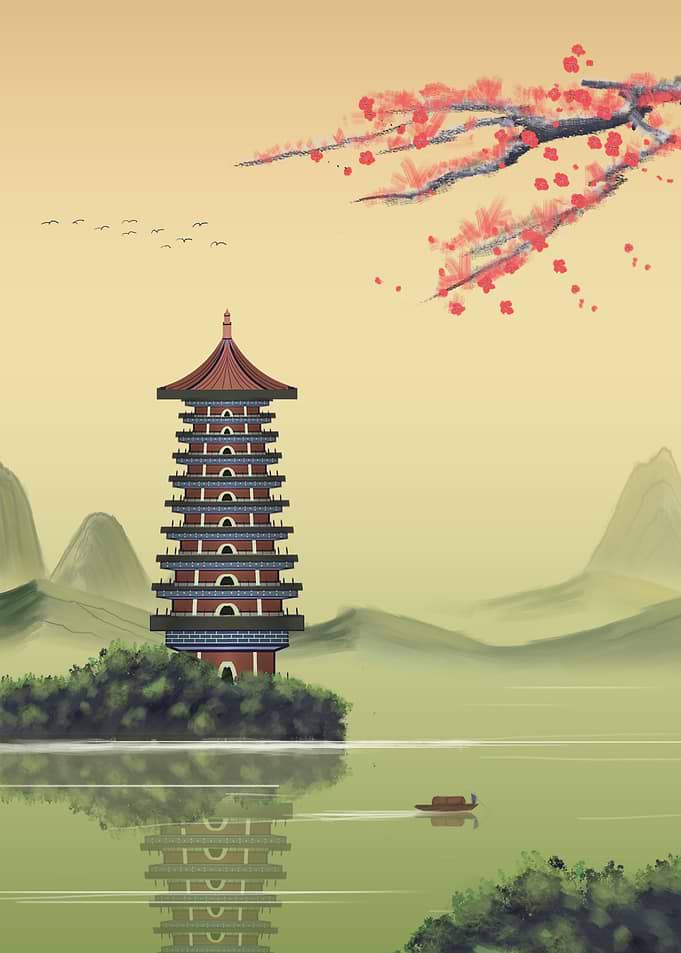 Chinese Mountain ink paint