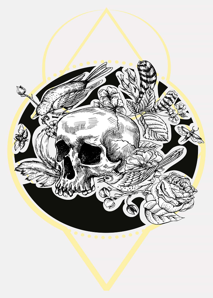 Boho Skull Bird flowers