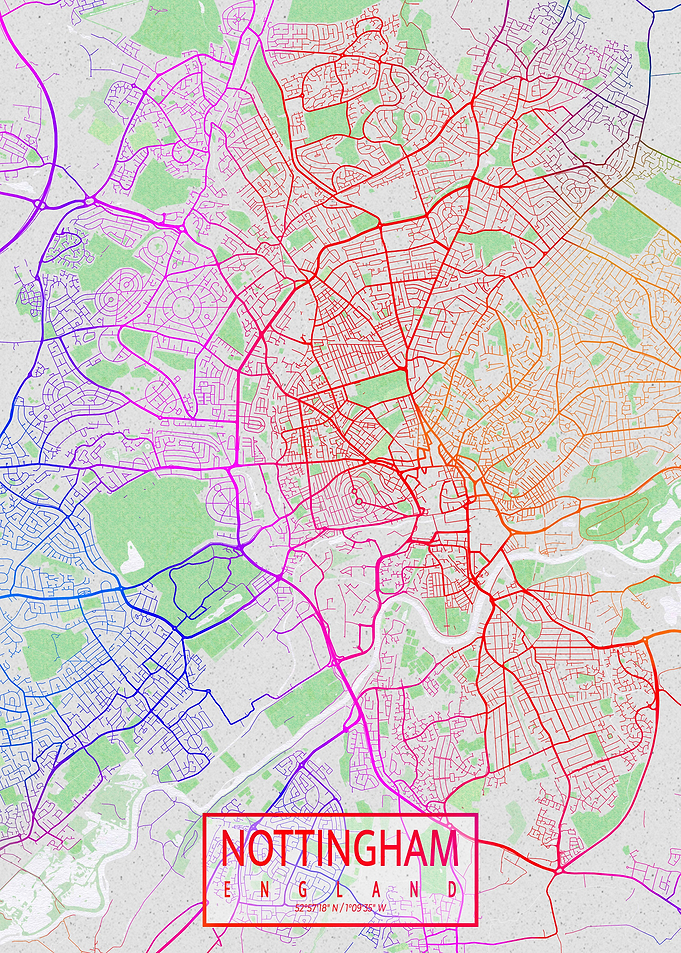 Nottingham Map Colorful