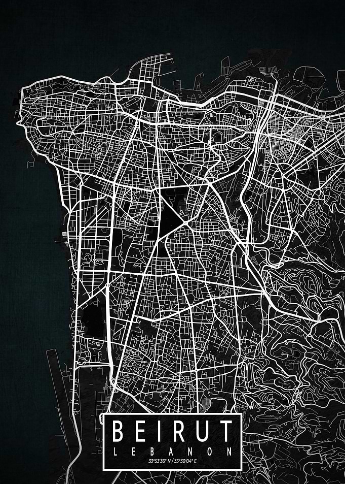Beirut City Map Dark
