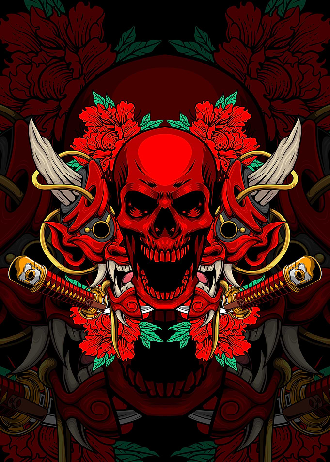 Oni mask and skull