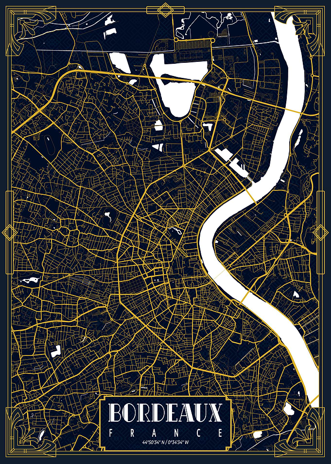 Bordeaux City Map Gold