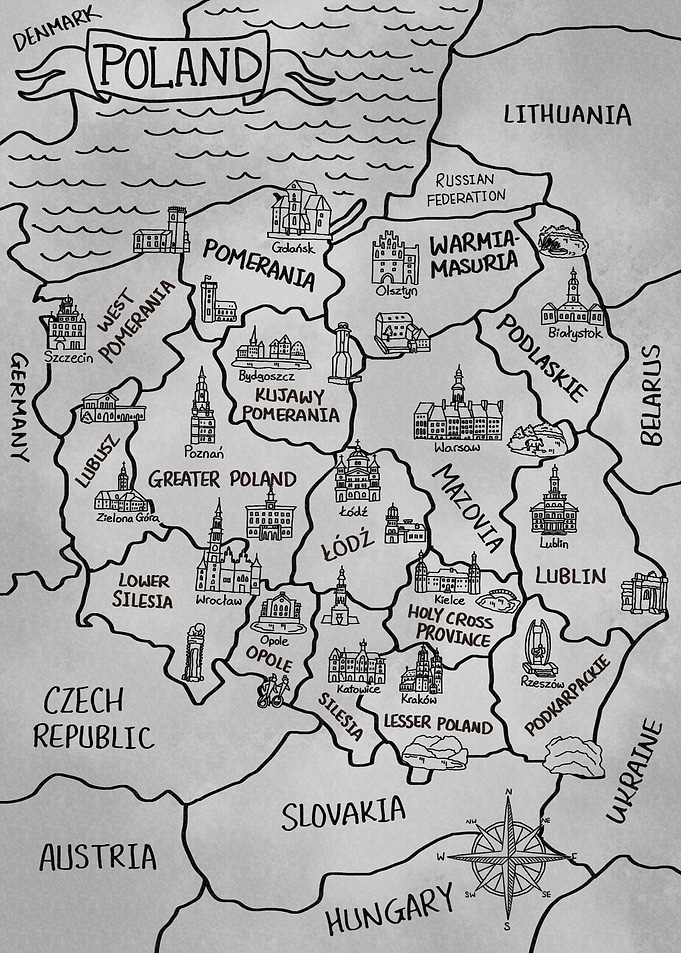 Gray Map of Poland