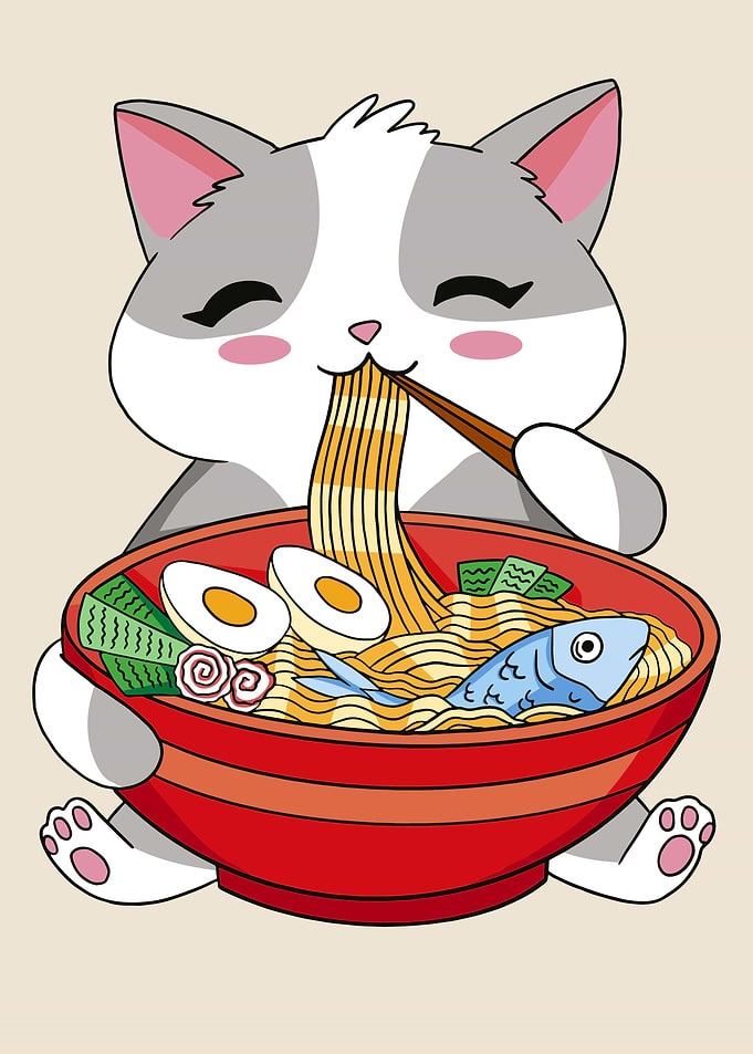 Funny Japanese Ramen Cat