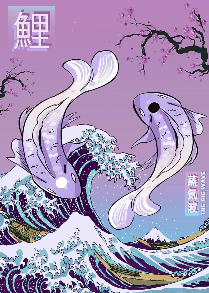 Yin yang koi Great wave