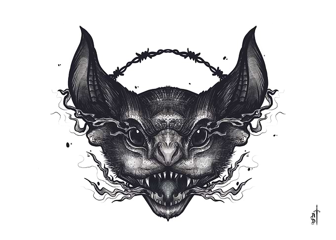Black Work Bat Tattoo Art