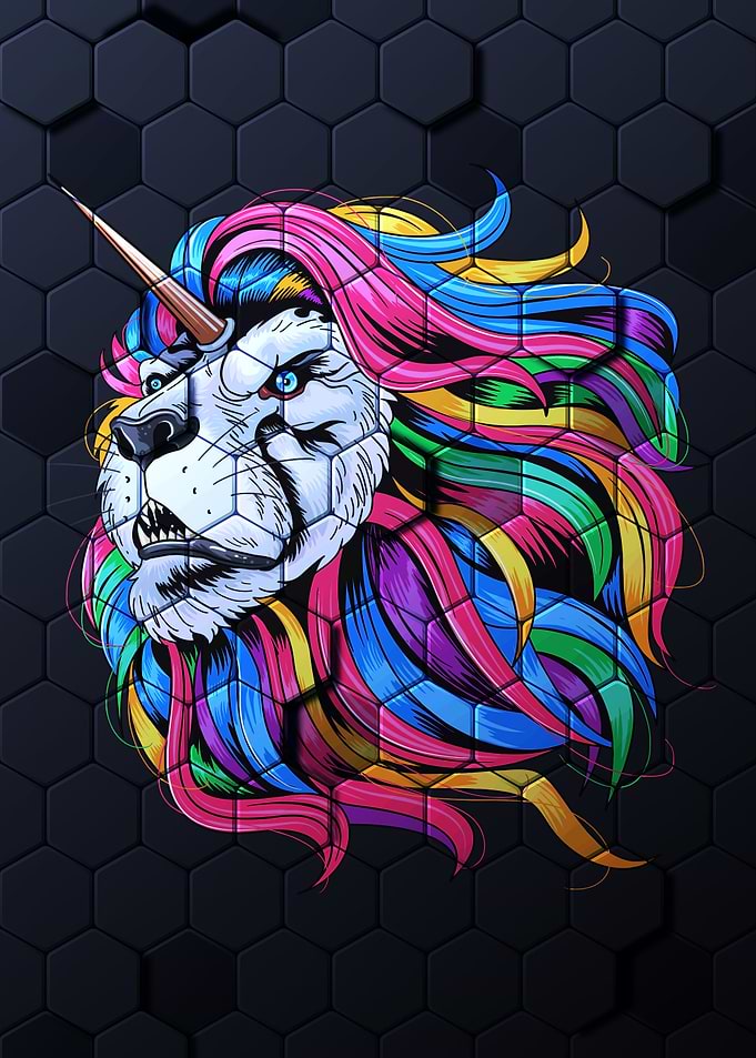 Lion Rainbow Hair Unicorn