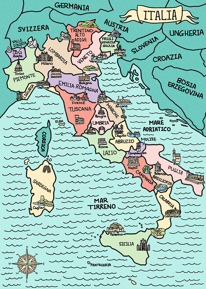Mappa colorata dItalia