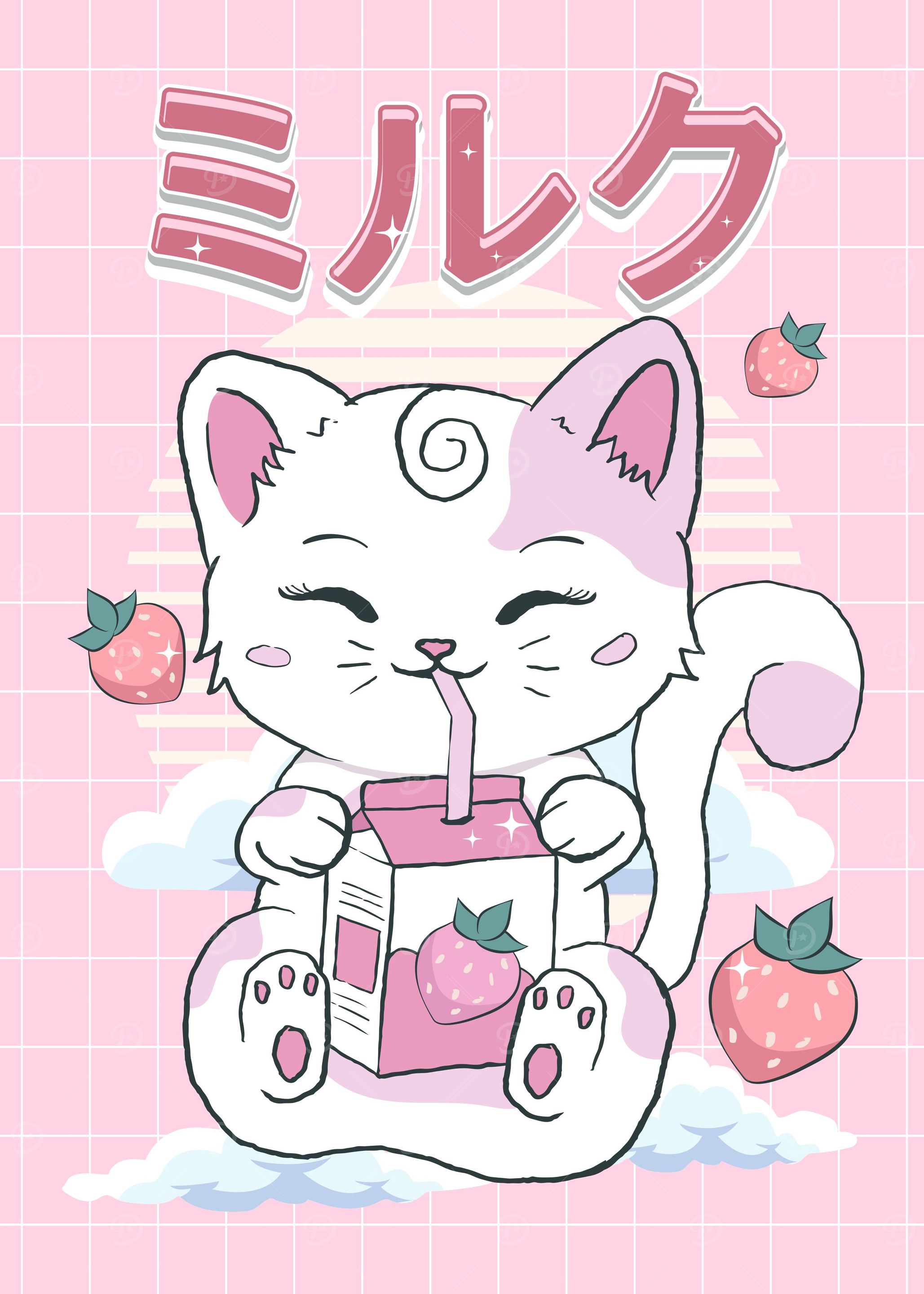 Kawaii Cat Strawberry Milk