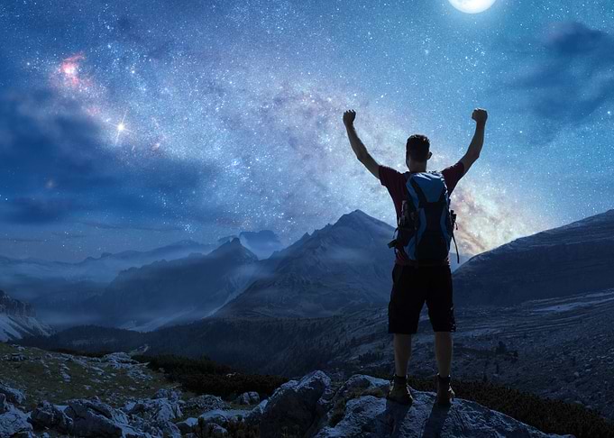 Hiker Under A Starry Sky