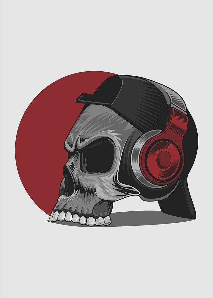 skull wearing headphone