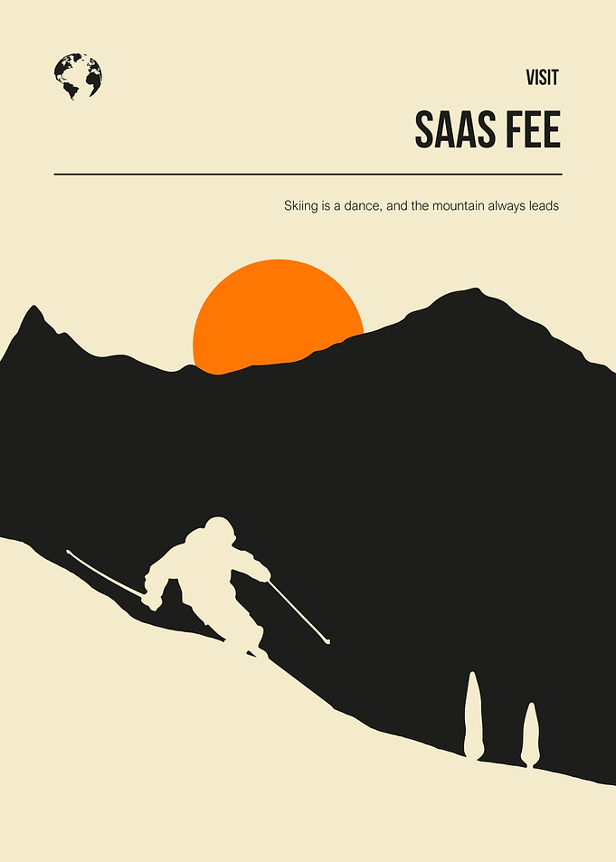 Saas Fee Skiing Travel Art