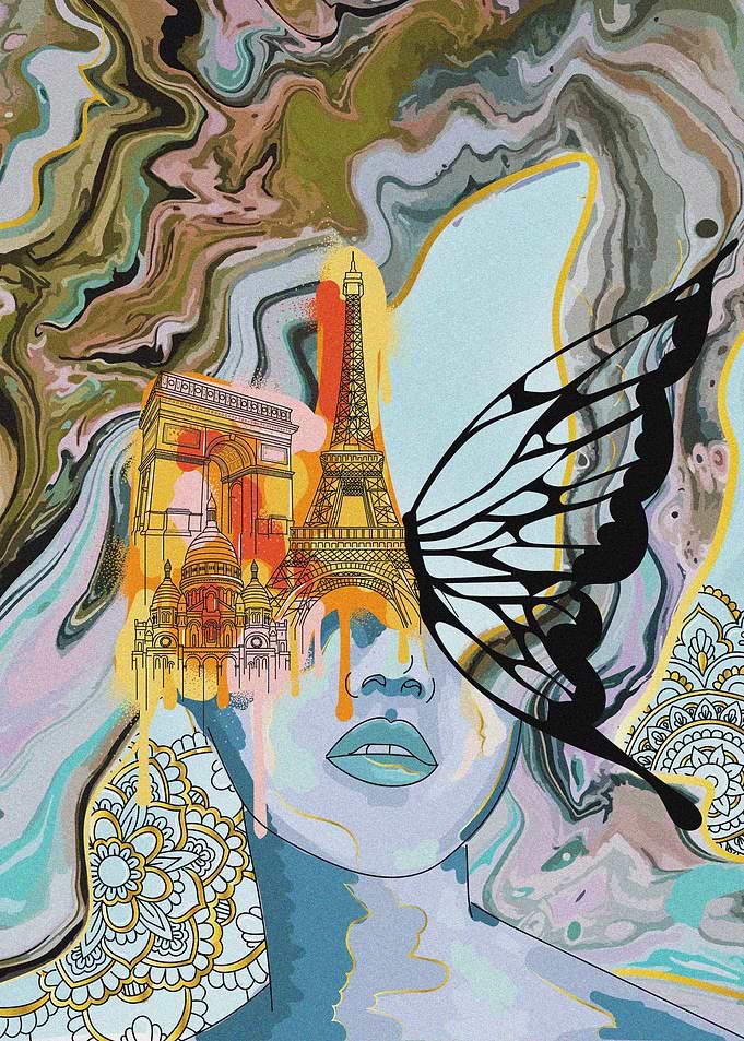 Paris landmark art blue