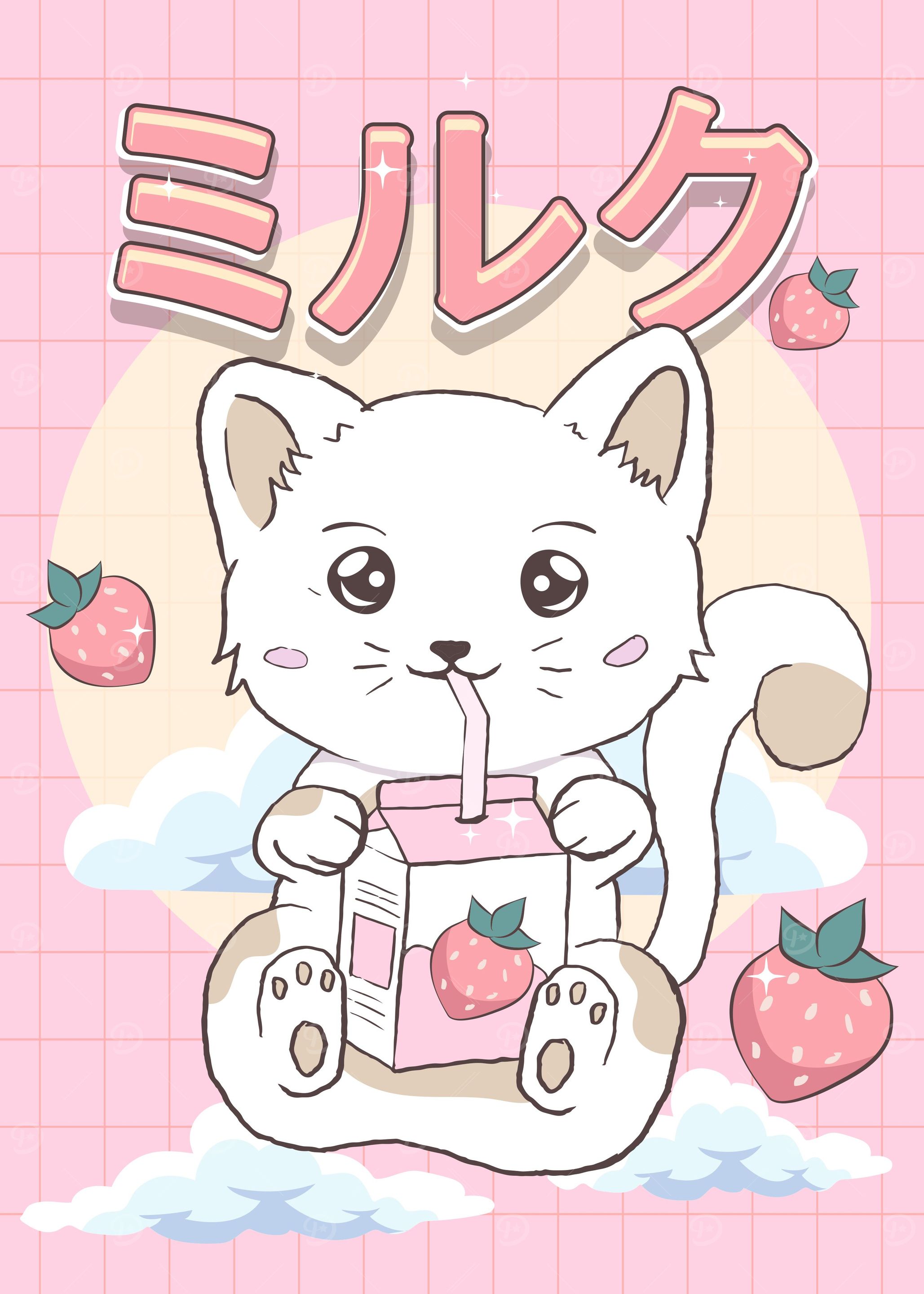 Kawaii Cat Strawberry Milk