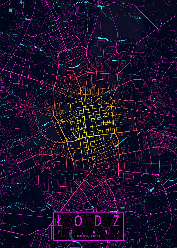 Lodz City Map Neon