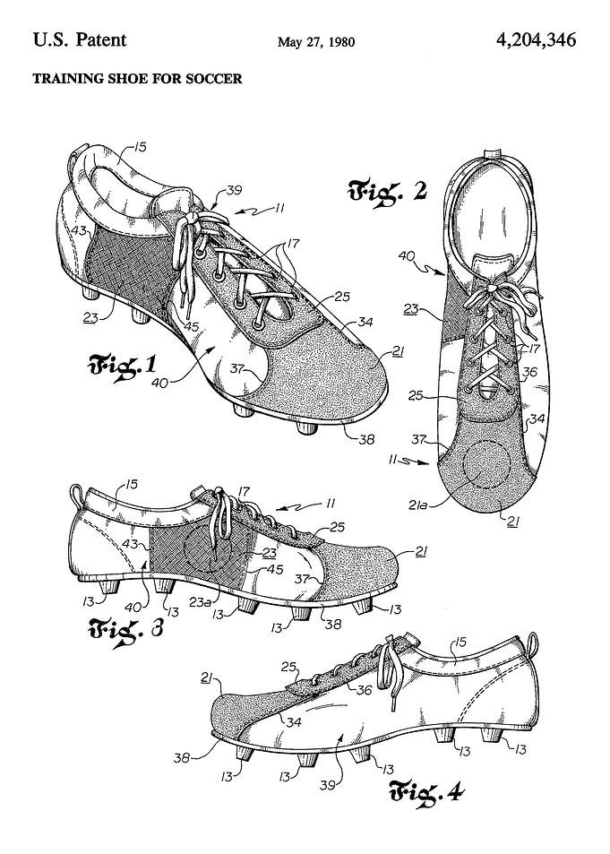 Soccer shoe patent 1980