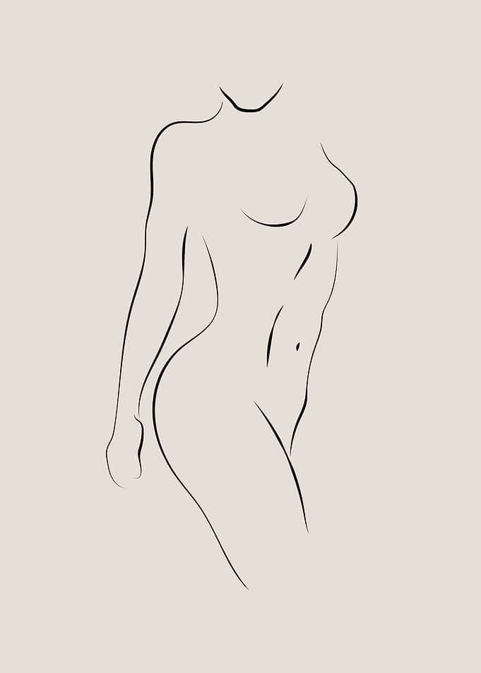 Nude woman body line art