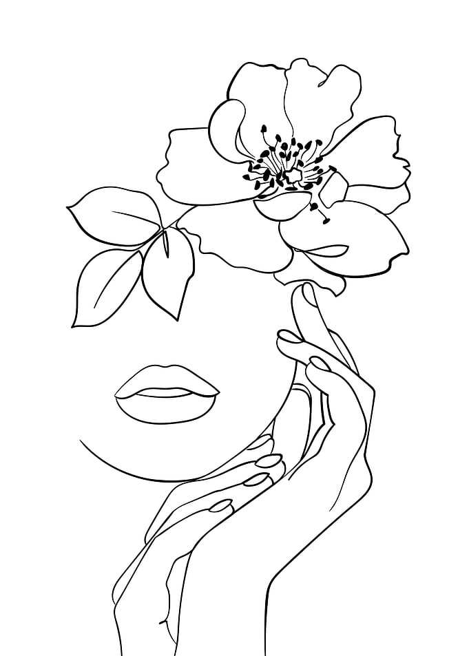 Floral woman face line art