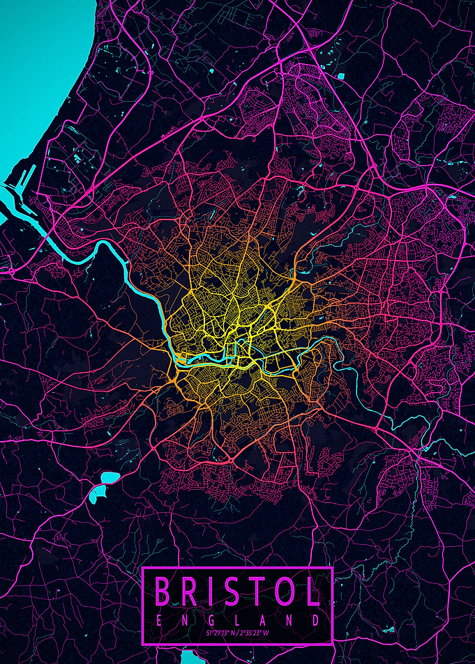 Bristol City Map Neon