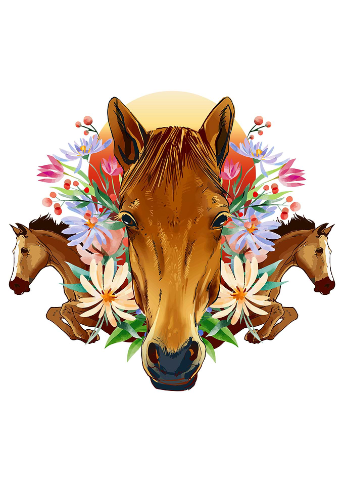 Horse Animals with Flowers