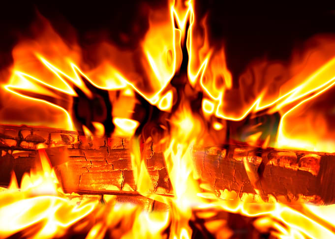 Log fire ablaze