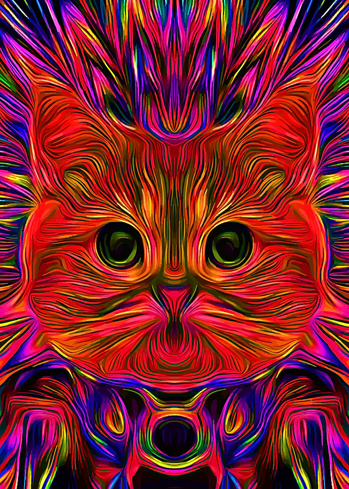 Psychedelic Cat Purple Art