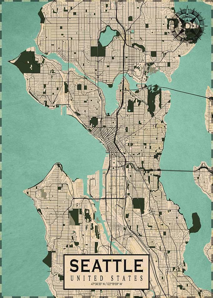 Seattle City Map Vintage