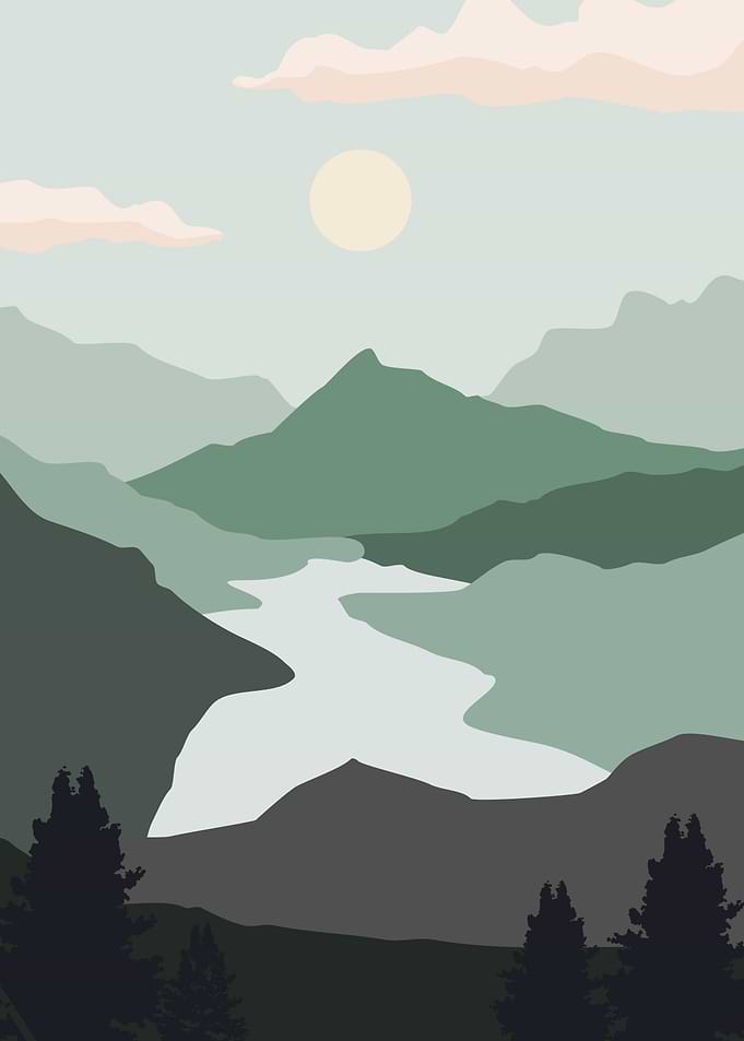 Green mountain sun river