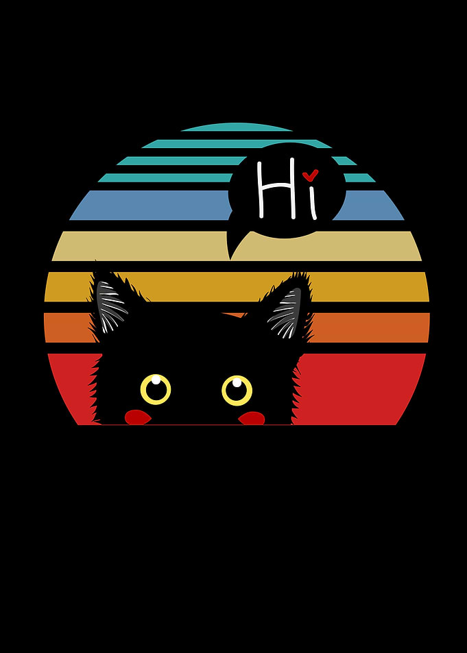 Vintage Retro Cat Hi Heart
