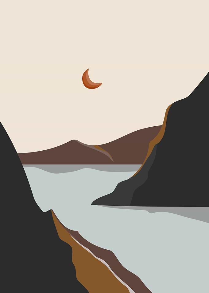Mountain river moon skyart