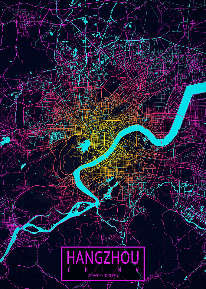 Hangzhou City Map Neon