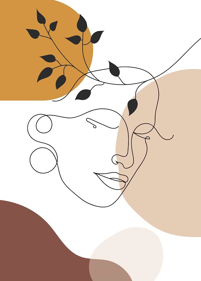 Floral woman one line art
