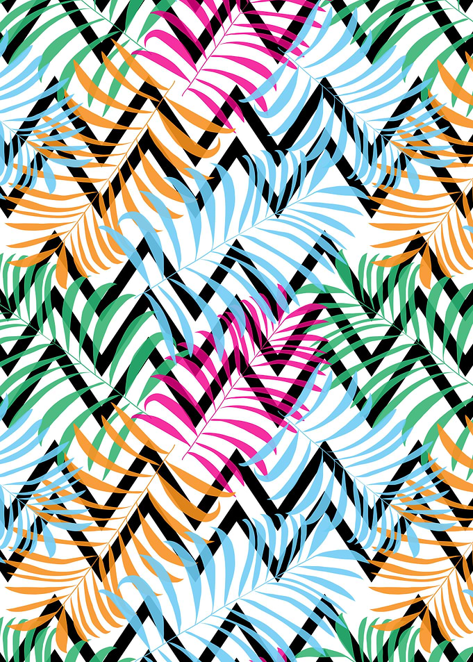 Palm leaves on chevron