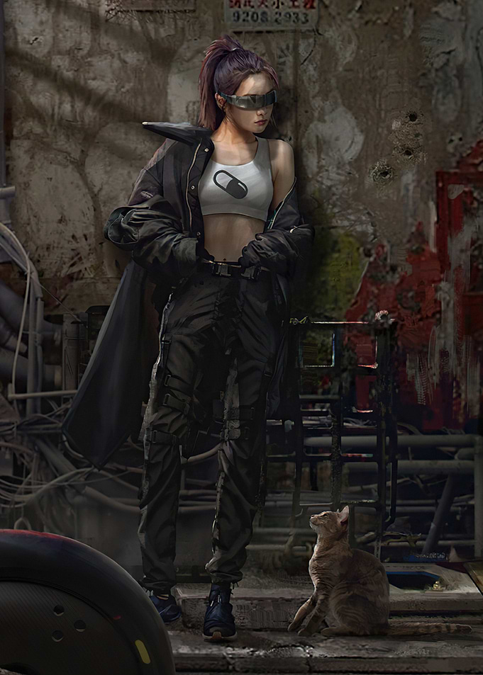Women and cat