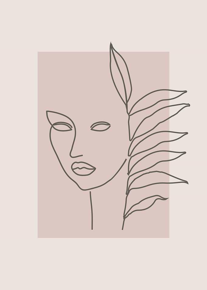 Floral woman face line art