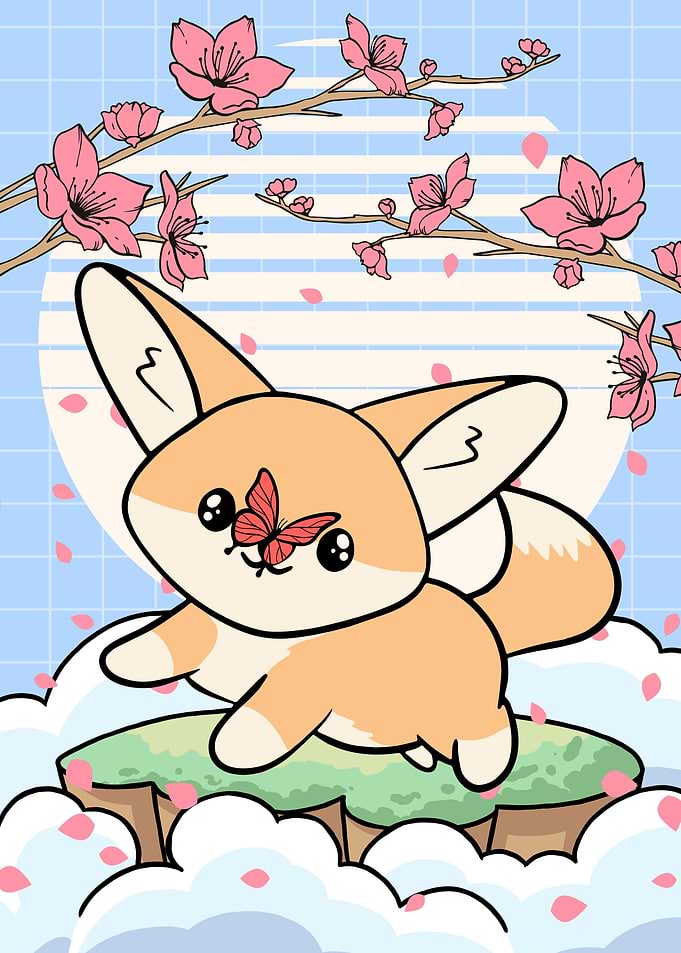 Fennec fox Cherry Blossom