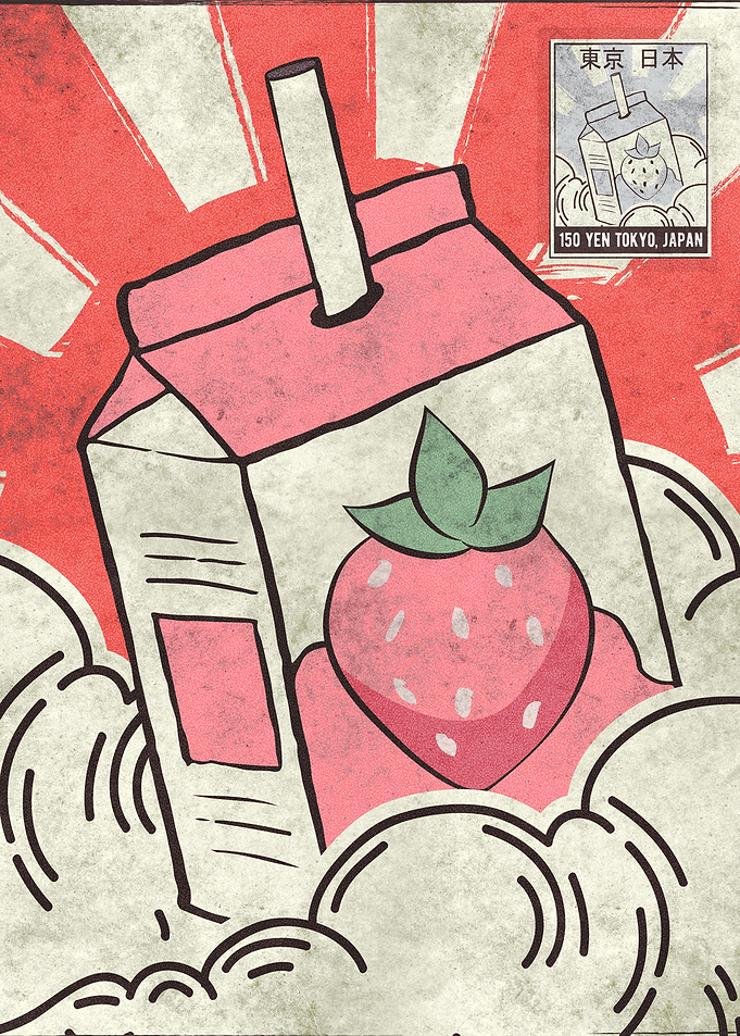 Strawberry Milk Old Stamp