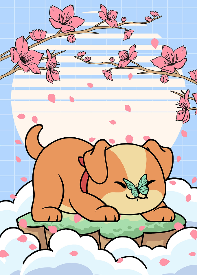 Kawaii Dog Cherry Blossom