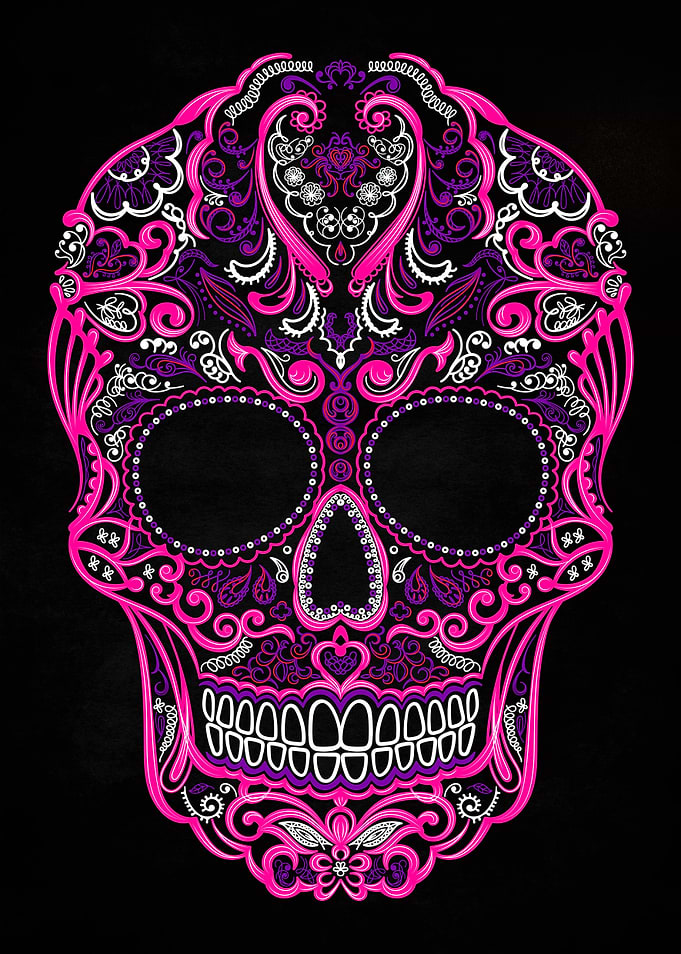 skull aztec mexico pink